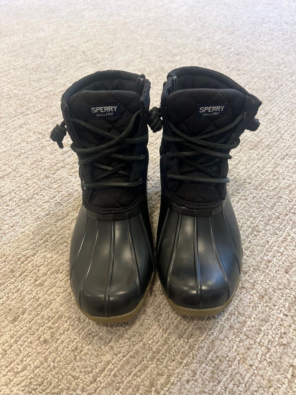 Sperry Kids Saltwater Duck Boots Size 2M Black Quilted Waterproof Rain Boots